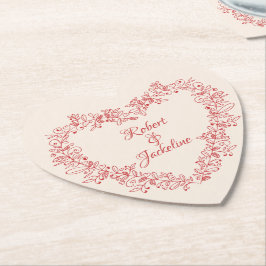 ヴィンテージエレガントフローラ赤いハートバレンタインデー ペーパーコースター