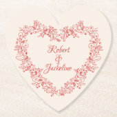 ヴィンテージエレガントフローラ赤いハートバレンタインデー ペーパーコースター (正面)