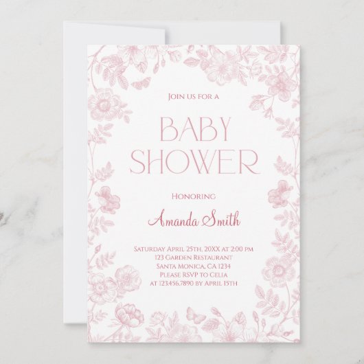 ヴィンテージエレガントフローラ赤ちゃんシャワー 招待状 (正面)