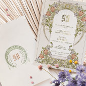 ヴィンテージエレガントフローラ90th誕生日パーティーフォイル 箔招待状