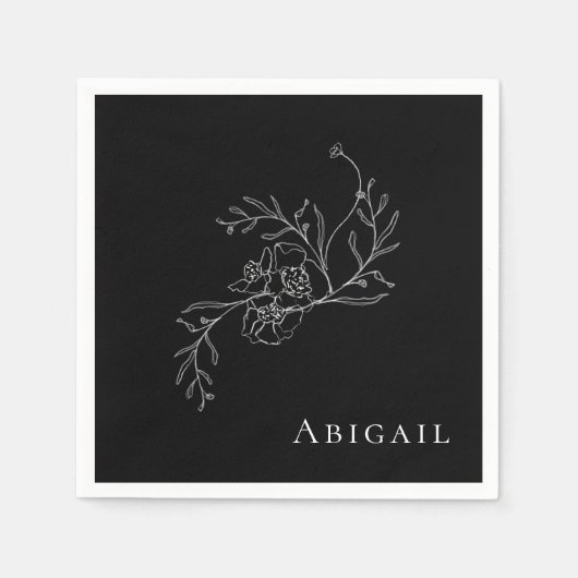 ヴィンテージエレガントフローラB/Wカクテルシャワー スタンダードカクテルナプキン (正面)