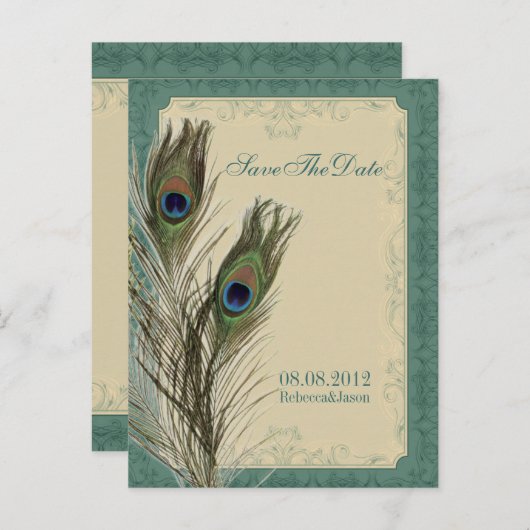 ヴィンテージエレガントフローラpeacock日付を保存 案内ポストカード (正面/裏面)