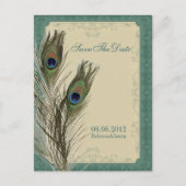 ヴィンテージエレガントフローラpeacock日付を保存 案内ポストカード (正面)
