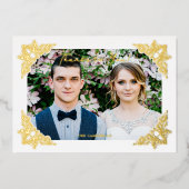 ヴィンテージエレガントフローリッシュフレームコーナー写真 箔招待状 (正面)