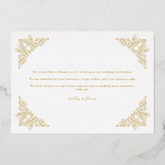 ヴィンテージエレガントフローリッシュフレームコーナー写真 箔招待状 (裏面)