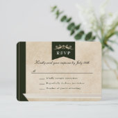 ヴィンテージエレガントブックカバーテーマ結婚式RSVPカード 出欠カード (スタンド正面)