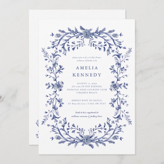 ヴィンテージエレガントブフランスのルーフローラブライダルシャワー 招待状 (正面/裏面)