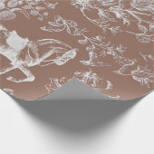 ヴィンテージエレガントブラウンホースフローラパター ラッピングペーパー (角)