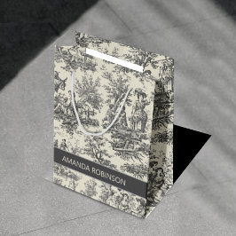 ヴィンテージエレガントブラックとホワイトのトイレデジュイ ミディアムペーパーバッグ