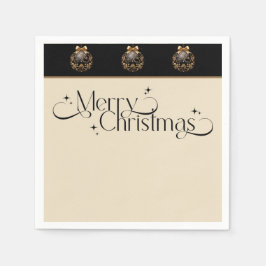 ヴィンテージエレガントブラックと金ゴールドクリスマス スタンダードカクテルナプキン