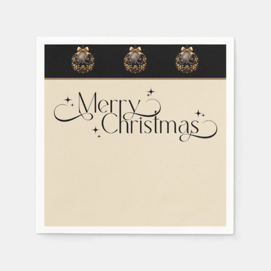 ヴィンテージエレガントブラックと金ゴールドクリスマス スタンダードカクテルナプキン (正面)