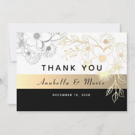 ヴィンテージエレガントブラックと金ゴールド結婚ズ サンキューカード