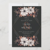 ヴィンテージエレガントブラックテラコッタフラワーズ 招待状 (正面)