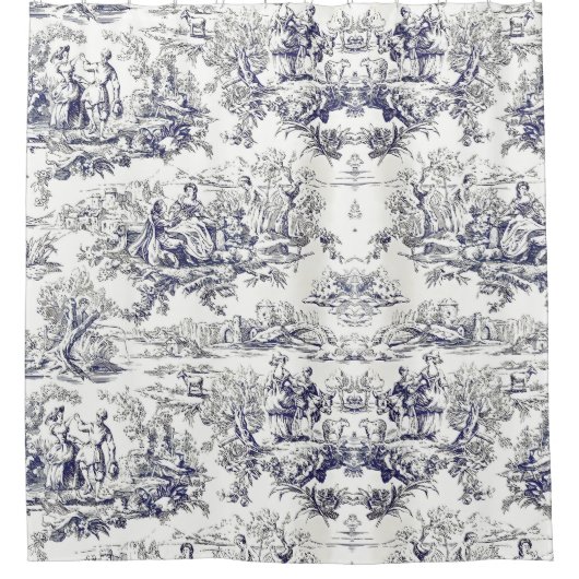 ヴィンテージエレガントブラックトワールデジュイミモノグラム シャワーカーテン (正面)