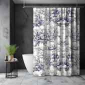 ヴィンテージエレガントブラックトワールデジュイミモノグラム シャワーカーテン