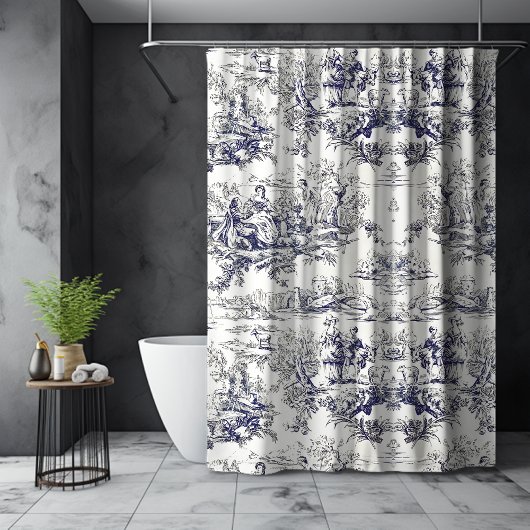 ヴィンテージエレガントブラックトワールデジュイミモノグラム シャワーカーテン