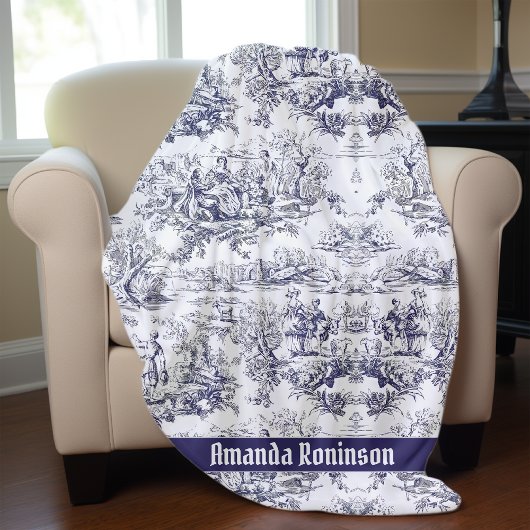 ヴィンテージエレガントブラックトワールデジュイミモノグラム フリースブランケット