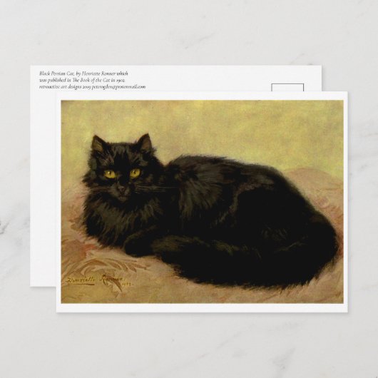 ヴィンテージエレガントブラックペルシャネコポートレート ポストカード (正面/裏面)