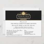 ヴィンテージエレガントブラック金ゴールドモノグラムファミリー懇親会 招待状 (正面)