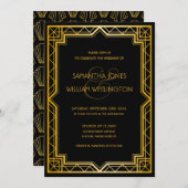 ヴィンテージエレガントブラック金ゴールド結婚のInvt 招待状 (正面/裏面)