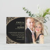 ヴィンテージエレガントブラック金ゴールド結婚ズ 招待状 (スタンド正面)