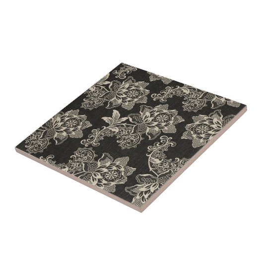 ヴィンテージエレガントブラック&クリーム花模様とダマスク タイル (側面)