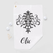 ヴィンテージエレガントブラック&ホワイトダマスクパーソナライズされた ゴルフタオル (インサイチュ)