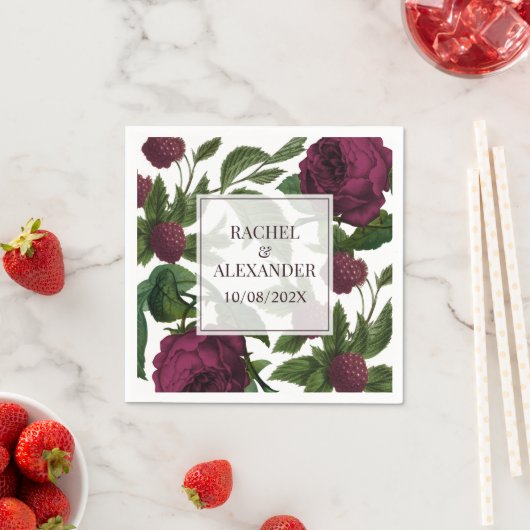 ヴィンテージエレガントブルゴーニュバラ結婚ズ スタンダードカクテルナプキン (インサイチュ)