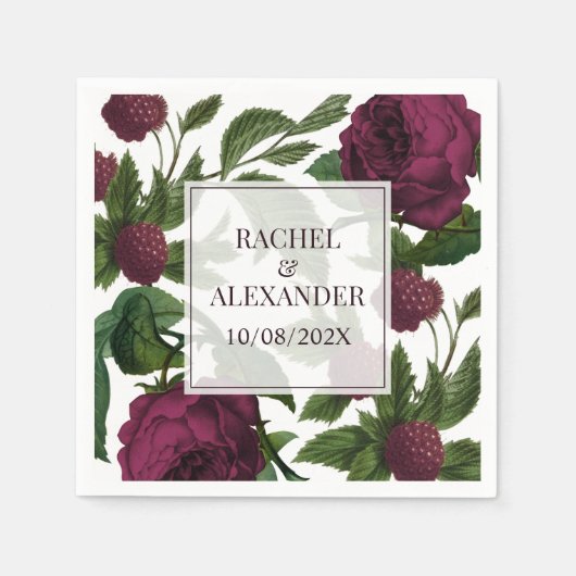 ヴィンテージエレガントブルゴーニュバラ結婚ズ スタンダードカクテルナプキン (正面)