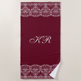 ヴィンテージエレガントブルゴーニュホワイトレースパーソナライズされた ビーチタオル