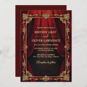 ヴィンテージエレガントブルゴーニュ赤と金ゴールド結婚ズ 招待状 (正面/裏面)