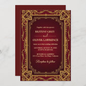 ヴィンテージエレガントブルゴーニュ赤と金ゴールド結婚ズ 招待状 (正面/裏面)