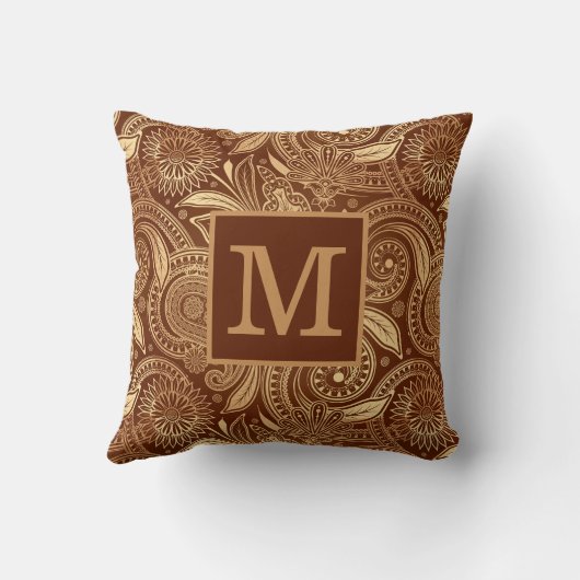 ヴィンテージエレガントブルゴーニュ金ゴールドペイズリーモノグラム クッション (裏面)