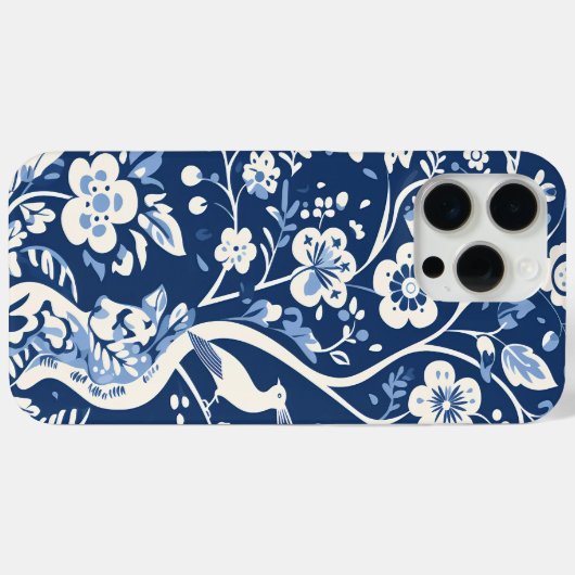 ヴィンテージエレガントブルーと白のチャイノアイセリー模様 Case-Mate iPhoneケース (裏面 (横))