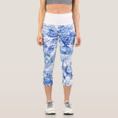 ヴィンテージエレガントブルーと白のチャイノワセリー カプリレギンス (正面)