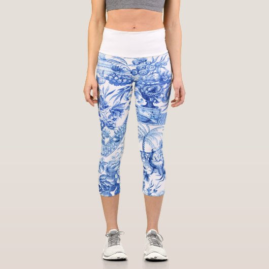 ヴィンテージエレガントブルーと白のチャイノワセリー カプリレギンス (正面)