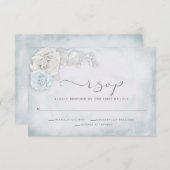 ヴィンテージエレガントブルーと磁器のバラ 出欠カード (正面/裏面)