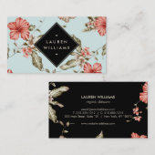 ヴィンテージエレガントブルーにチノワセリーのフローラルパターン 名刺 (正面/裏面)