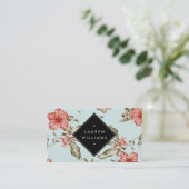 ヴィンテージエレガントブルーにチノワセリーのフローラルパターン 名刺 (スタンド正面)