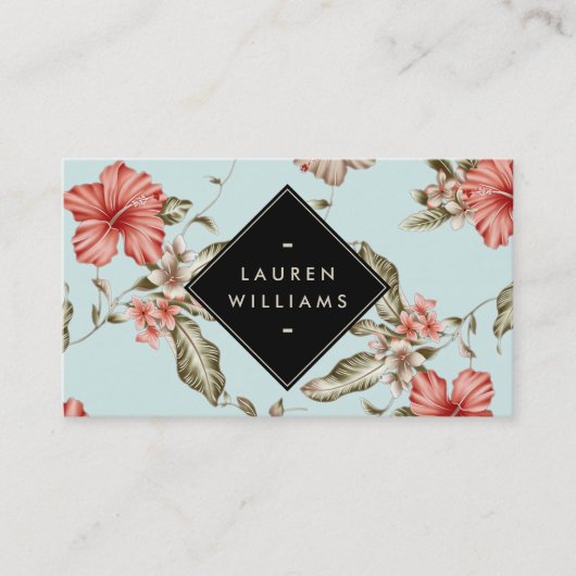 ヴィンテージエレガントブルーにチノワセリーのフローラルパターン 名刺 (正面)