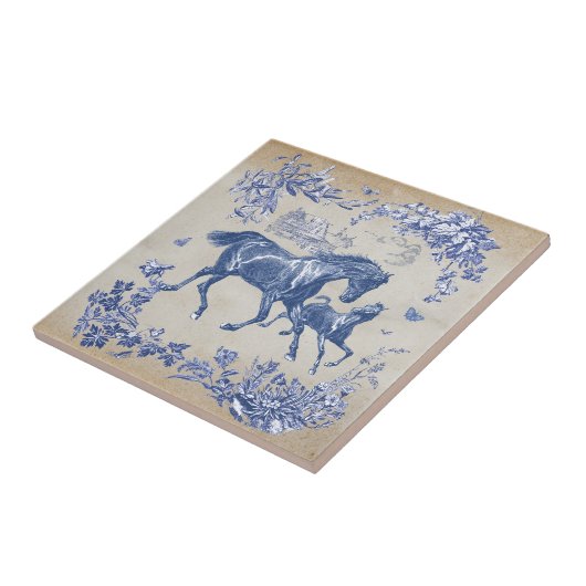 ヴィンテージエレガントブルーウマフローラ タイル (側面)
