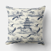 ヴィンテージエレガントブルークレーンと中国のテンプル クッション (正面)