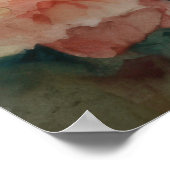 ヴィンテージエレガントブルーグリーンピーコックピンク色の花 ポスター (角)