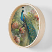 ヴィンテージエレガントブルーグリーンピーコックピンク色の花 壁時計 (傾斜)