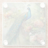 ヴィンテージエレガントブルーグリーンピーコックフローラの葉 ガラスコースター (裏面)