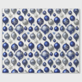 ヴィンテージエレガントブルーシルバークリスマスオーナメント ラッピングペーパー (フラット)