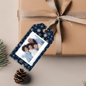 ヴィンテージエレガントブルースノーフレークスホリデーフォト ギフトタグ