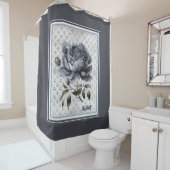 ヴィンテージエレガントブルーチノイスリートイレデジュイ シャワーカーテン (インサイチュ)