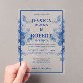 ヴィンテージエレガントブルーチノイスリーフローラ結婚ズ アクリル招待状 (インサイチュ (ポータブル))