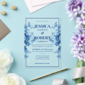 ヴィンテージエレガントブルーチノイスリーフローラ結婚ズ アクリル招待状 (インサイチュ (ウェディング))